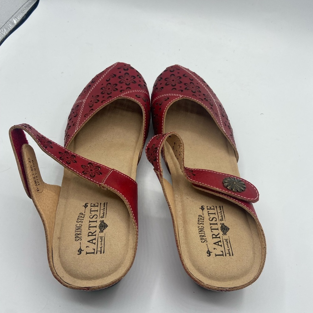 Spring Step Red Mules with Perforated Leather Design - Picture 3 of 15